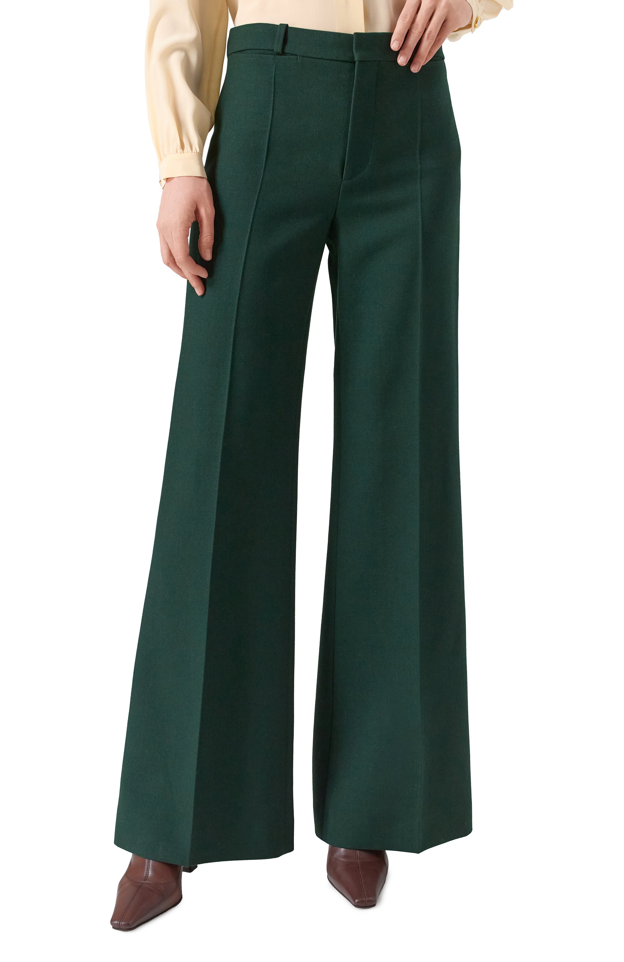 Шерстяные брюки CHLOÉ темно-зеленого цвета по цене 146000 руб., арт. CHC25SPA06302, фото 3 Шерстяные брюки CHLOÉ, арт. CHC25SPA06302, фото 3