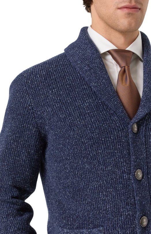 Кардиган из хлопка и льна Brunello Cucinelli MCH709006P Синий  MCH709006P Фото 5