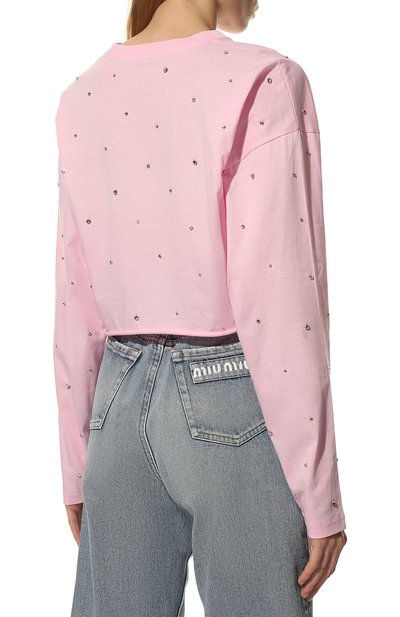 Хлопковый лонгслив MIU MIU светло-розового цвета по цене 130000 руб., арт. MJL763-1ZFS-F0028, фото 4 Хлопковый лонгслив MIU MIU, арт. MJL763-1ZFS-F0028, фото 4