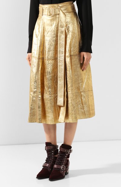 Кожаная юбка GOLDEN GOOSE DELUXE BRAND золотого цвета по цене 130500 руб., арт. G35WP012.P3, фото 3 Кожаная юбка GOLDEN GOOSE DELUXE BRAND, арт. G35WP012.P3, фото 3