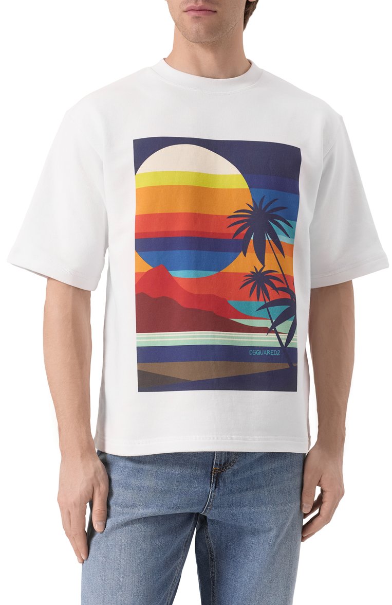 Мужская хлопковая футболка DSQUARED2 белого цвета, арт. S78GU0085/S25551 | Фото 3 (Длина (для топов): Стандартные; Рукава: Короткие; Материал внешний: Хлопок; Принт: С принтом; Мужское Кросс-КТ: Футболка-одежда; Стили: Спорт-шик)