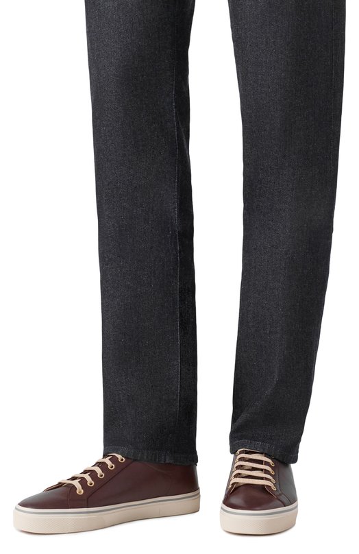 Кожаные кеды Brunello Cucinelli MZUSASP341 Коричневый  MZUSASP341 Фото 3