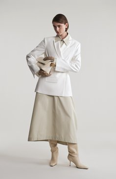Женское хлопковое платье JIL SANDER светло-зеленого цвета, арт. J04CT0005-J45002 | Фото 7 (Длина Ж (юбки, платья, шорты): Миди; Рукава: Длинные; Драгоценные камни: Проставлено; Материал сплава: Проставлено; Случай: Повседневный; Женское Кросс-КТ: Платье-одежда; Стили: Кэжуэл; Материал внешний: Хлопок)