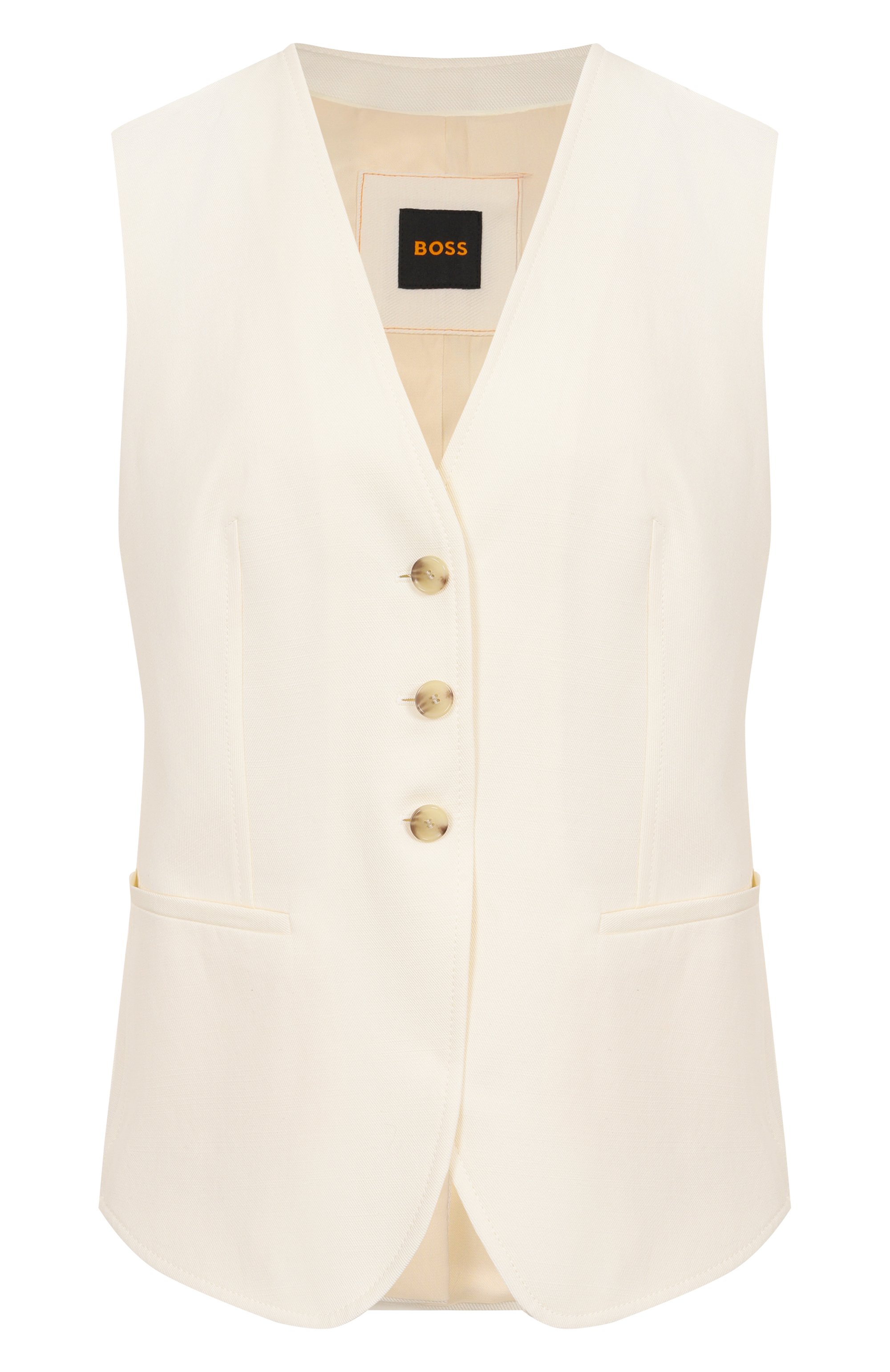 Жилет из хлопка и лиоцелла BOSS ORANGE кремового цвета по цене 27500 руб., арт. 50546216, фото 1 Жилет из хлопка и лиоцелла BOSS ORANGE, арт. 50546216, фото 1