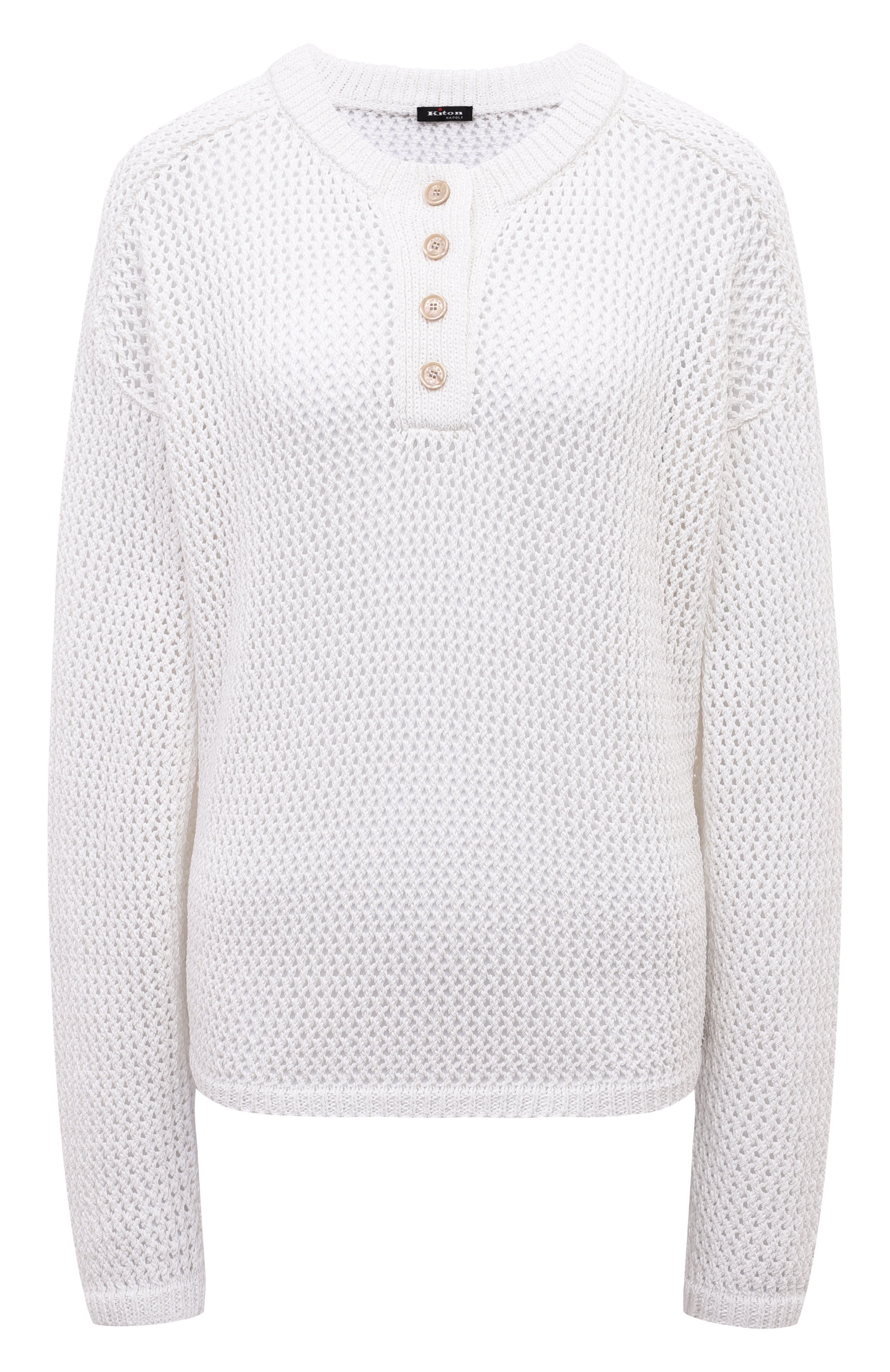 Хлопковый пуловер KITON белого цвета по цене 106000 руб., арт. D57722100, фото 1 Хлопковый пуловер KITON, арт. D57722100, фото 1