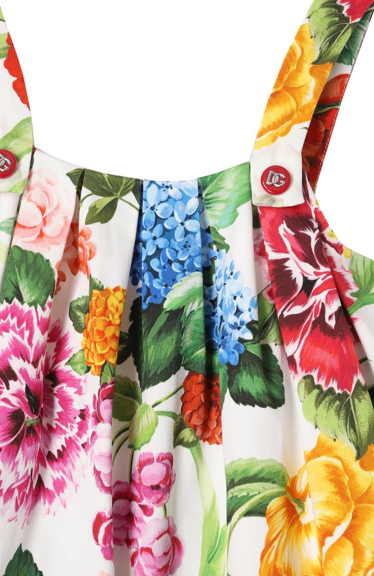 Детское хлопковый сарафан DOLCE & GABBANA разноцветного цвета, арт. L54DD7/FSF0B/8-14 | Фото 3 (Драгоценные камни: Проставлено; Рукава: Короткие; Материал сплава: Проставлено; Девочки Кросс-КТ: Сарафан-одежда; Материал внешний: Хлопок; Ростовка одежда: 10 - 11 лет | 140 - 146см, 8 лет | 128 см)
