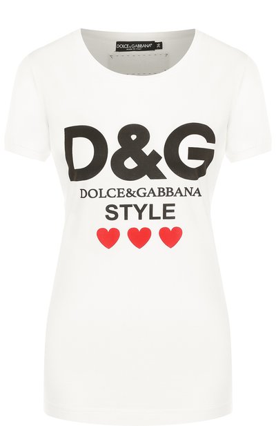 Женская хлопковая футболка с круглым вырезом и логотипом бренда DOLCE & GABBANA, арт. F8H32T/FH734