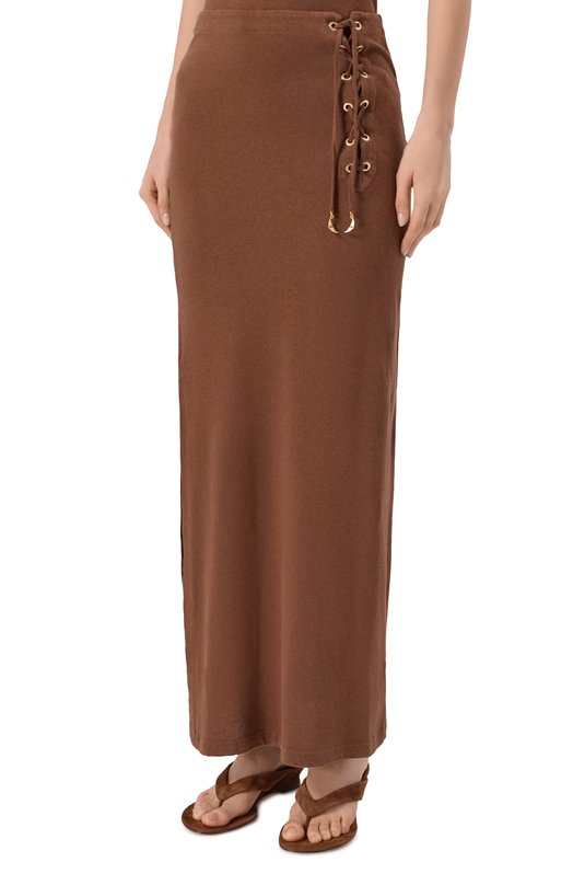 Юбка из хлопка и льна Zadig and Voltaire JWSK01012 Коричневый  JWSK01012 Фото 3