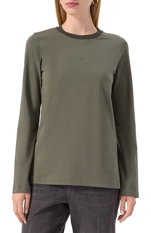 Хлопковый лонгслив Lorena Antoniazzi TS10A/4577 Хаки  TS10A/4577 Фото 3