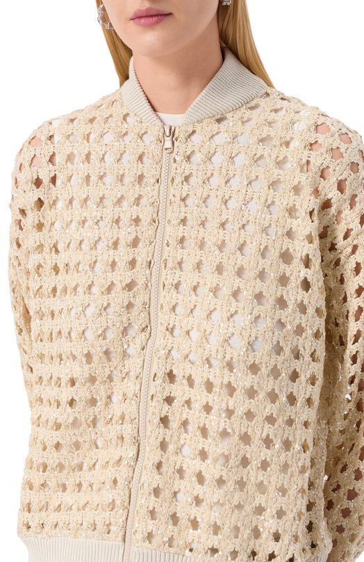 Кардиган с отделкой пайетками Brunello Cucinelli MTSR10416P Бежевый  MTSR10416P Фото 5