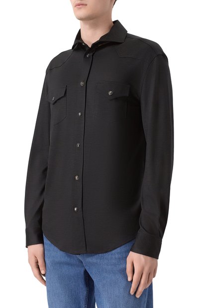 Шерстяная рубашка MARCO PESCAROLO черного цвета по цене 89950 руб., арт. RIB0T/53Y04, фото 3 Шерстяная рубашка MARCO PESCAROLO, арт. RIB0T/53Y04, фото 3