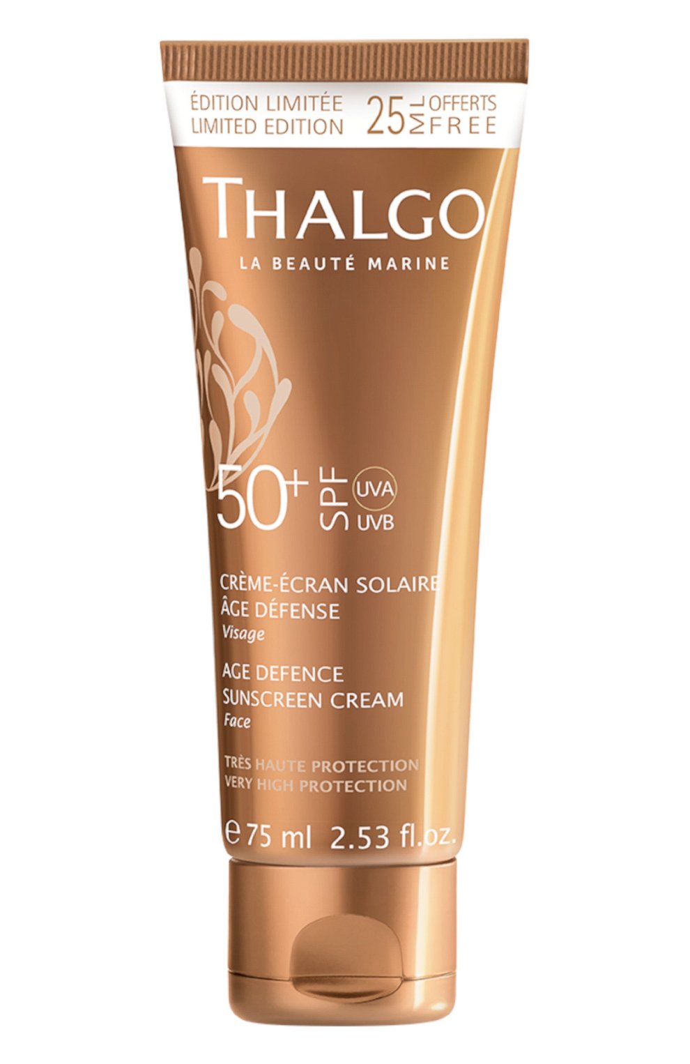 Антивозрастной солнцезащитный крем sun care spf50+ (75ml) THALGO бесцветного цвета по цене 3980 руб., арт. GT19027, фото 1 Антивозрастной солнцезащитный крем sun care spf50+ (75ml) THALGO, арт. GT19027, фото 1