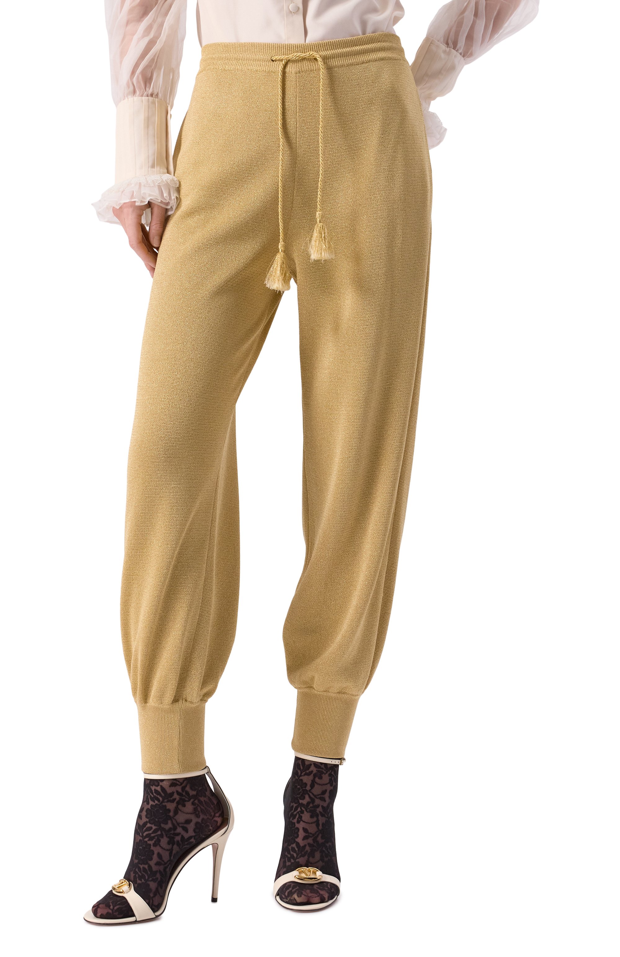 Джоггеры из вискозы VALENTINO золотого цвета по цене 329000 руб., арт. 6B3KF02D95G, фото 3 Джоггеры из вискозы VALENTINO, арт. 6B3KF02D95G, фото 3