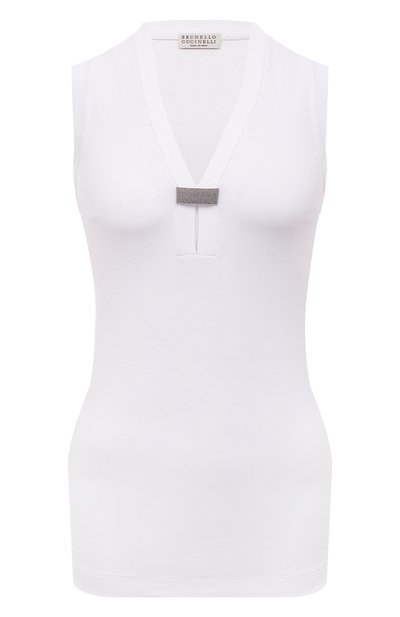 Хлопковый топ BRUNELLO CUCINELLI белого цвета по цене 65450 руб., арт. MPTC8BJ902, фото 1 Хлопковый топ BRUNELLO CUCINELLI, арт. MPTC8BJ902, фото 1