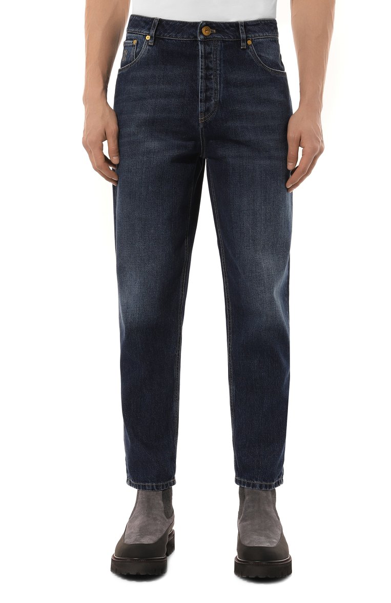 Мужские джинсы straight fit BRUNELLO CUCINELLI темно-синего цвета, арт. M074PR2200 | Фото 3 (Длина (брюки, джинсы): Стандартные; Материал внешний: Хлопок, Деним; Кросс-КТ: Деним; Силуэт М (брюки): Прямые; Детали: Делаве; Стили: Повседневный; Автоматизация состава: Проставлено; Автоматизация ТО: Проставлено)
