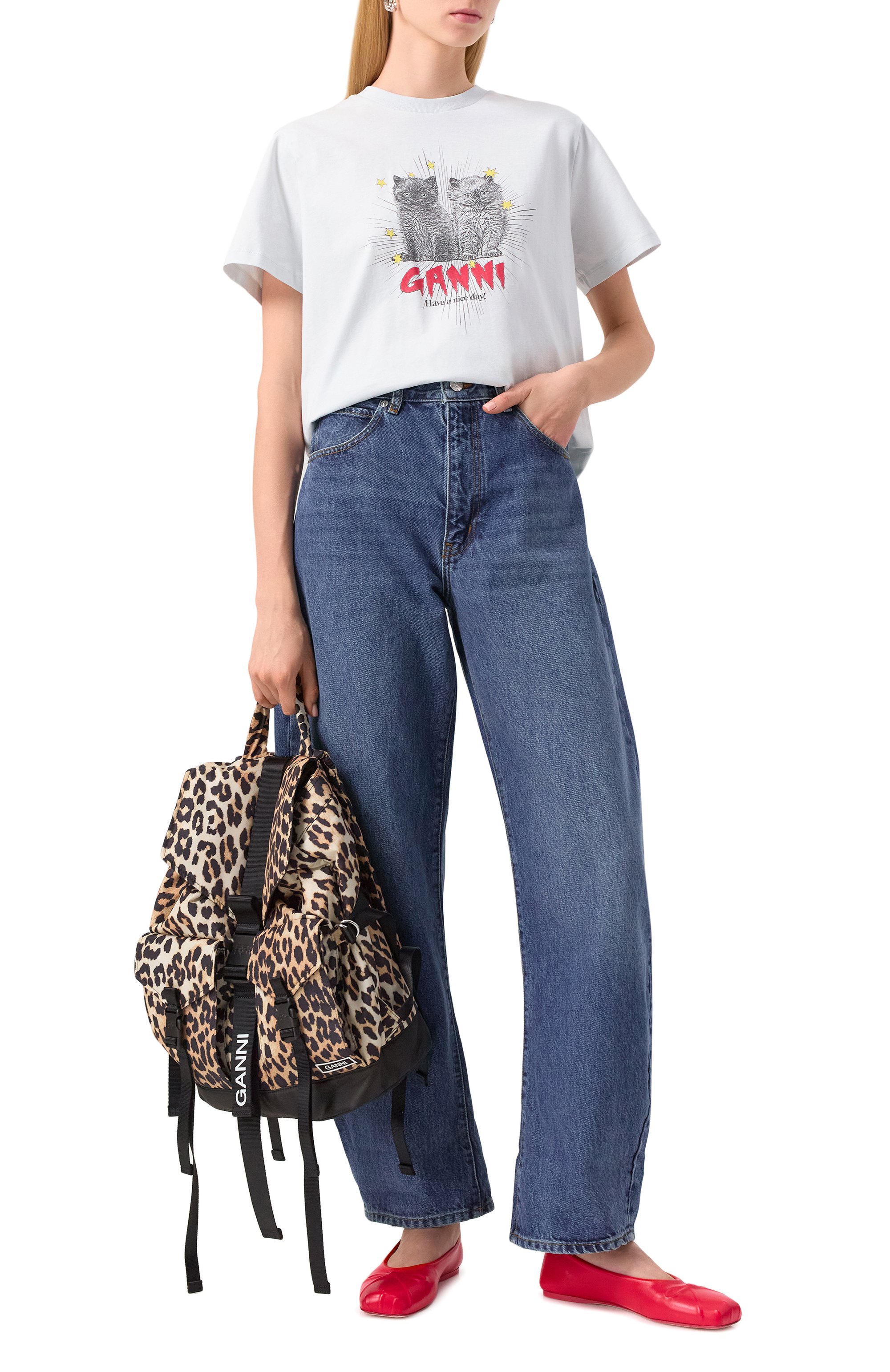 Хлопковая футболка GANNI белого цвета по цене 16050 руб., арт. T4165, фото 2 Хлопковая футболка GANNI, арт. T4165, фото 2