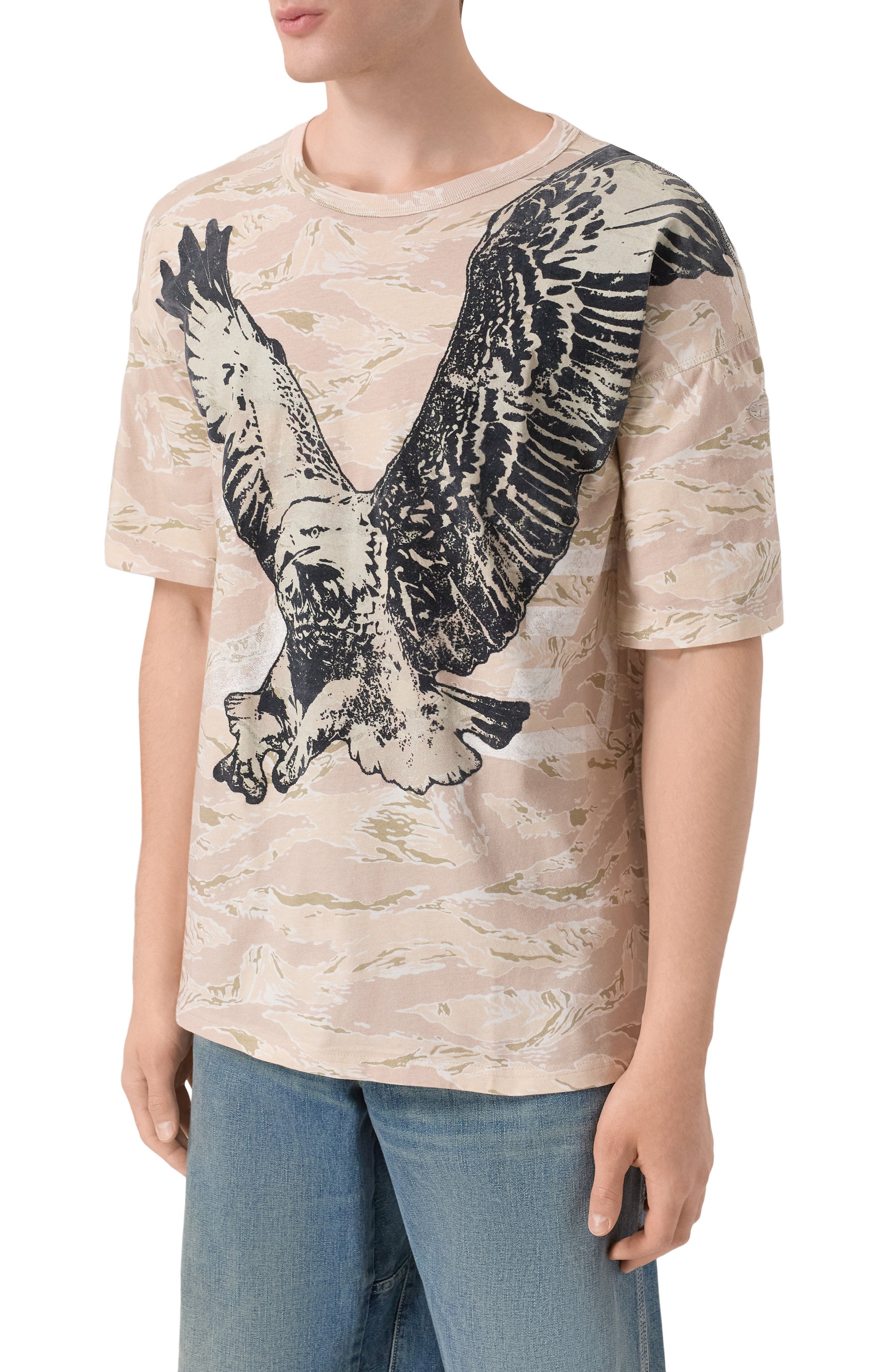 Хлопковая футболка DIESEL бежевого цвета по цене 16650 руб., арт. A19317/0DLBM, фото 3 Хлопковая футболка DIESEL, арт. A19317/0DLBM, фото 3