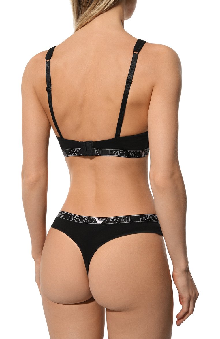 Женские комплект из двух трусов-стрингов EMPORIO ARMANI черного цвета, арт. 163333/4R223 | Фото 3 (Материал внешний: Хлопок; Нос: Не проставлено)