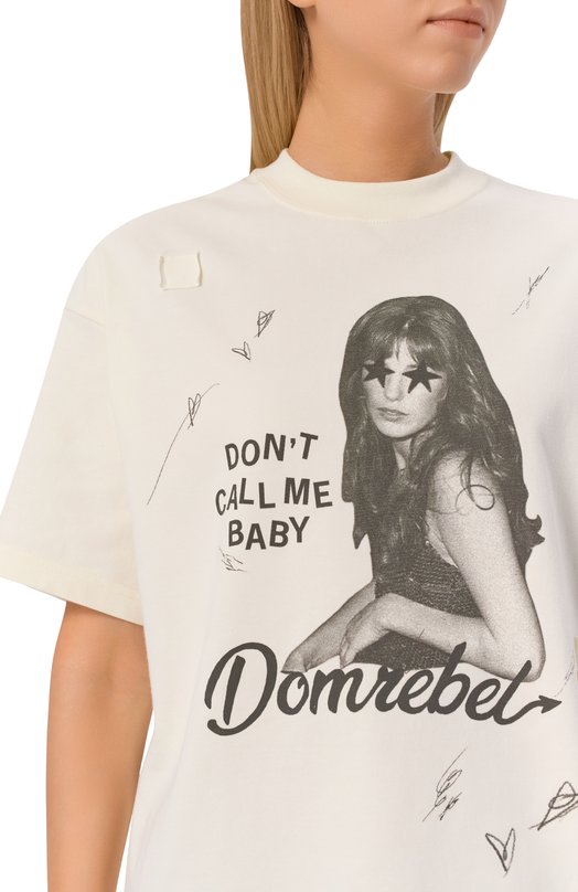 Хлопковая футболка DOMREBEL CALL ME T-SHIRT Кремовый  CALL ME T-SHIRT Фото 5