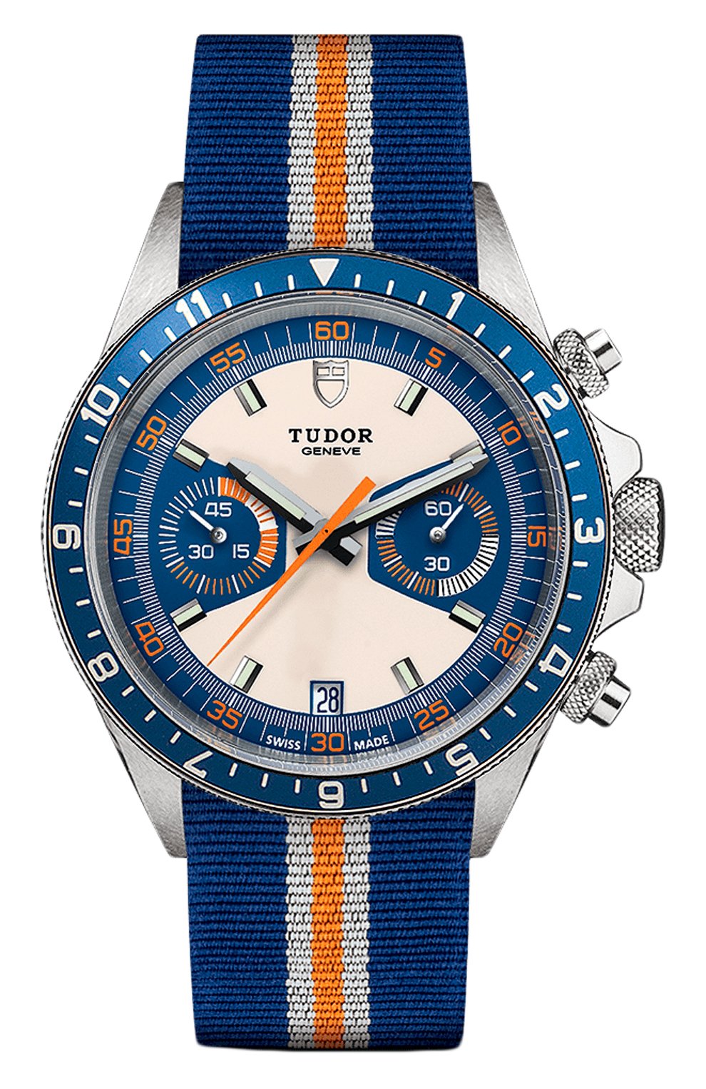Часы chrono blue TUDOR, арт. 70330B/BLUE FABRIC WHITE AND ORANGE/OPALINE BLUE, фото 1
