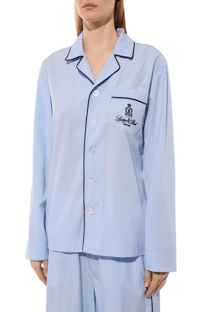 Хлопковая блузка SPORTY AND RICH голубого цвета по цене 21050 руб., арт. SI021516205BL50, фото 3 Хлопковая блузка SPORTY AND RICH, арт. SI021516205BL50, фото 3