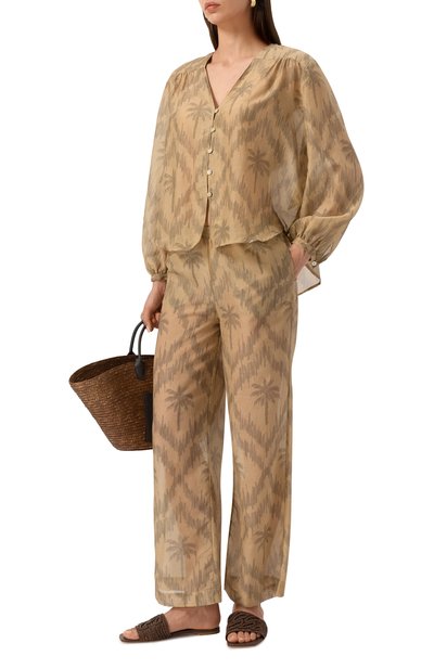 Брюки из хлопка и шелка MANEBI бежевого цвета по цене 32950 руб., арт. V73FQ, фото 2 Брюки из хлопка и шелка MANEBI, арт. V73FQ, фото 2