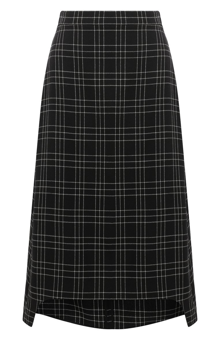 Женская шерстяная юбка ALEXANDER MCQUEEN черного цвета, арт. 642000/QJAB5 | Фото 1 (Материал подклада: Синтетический материал; Мате�риал внешний: Шерсть; Длина Ж (юбки, платья, шорты): Миди; Женское Кросс-КТ: Юбка-одежда; Стили: Кэжуэл)