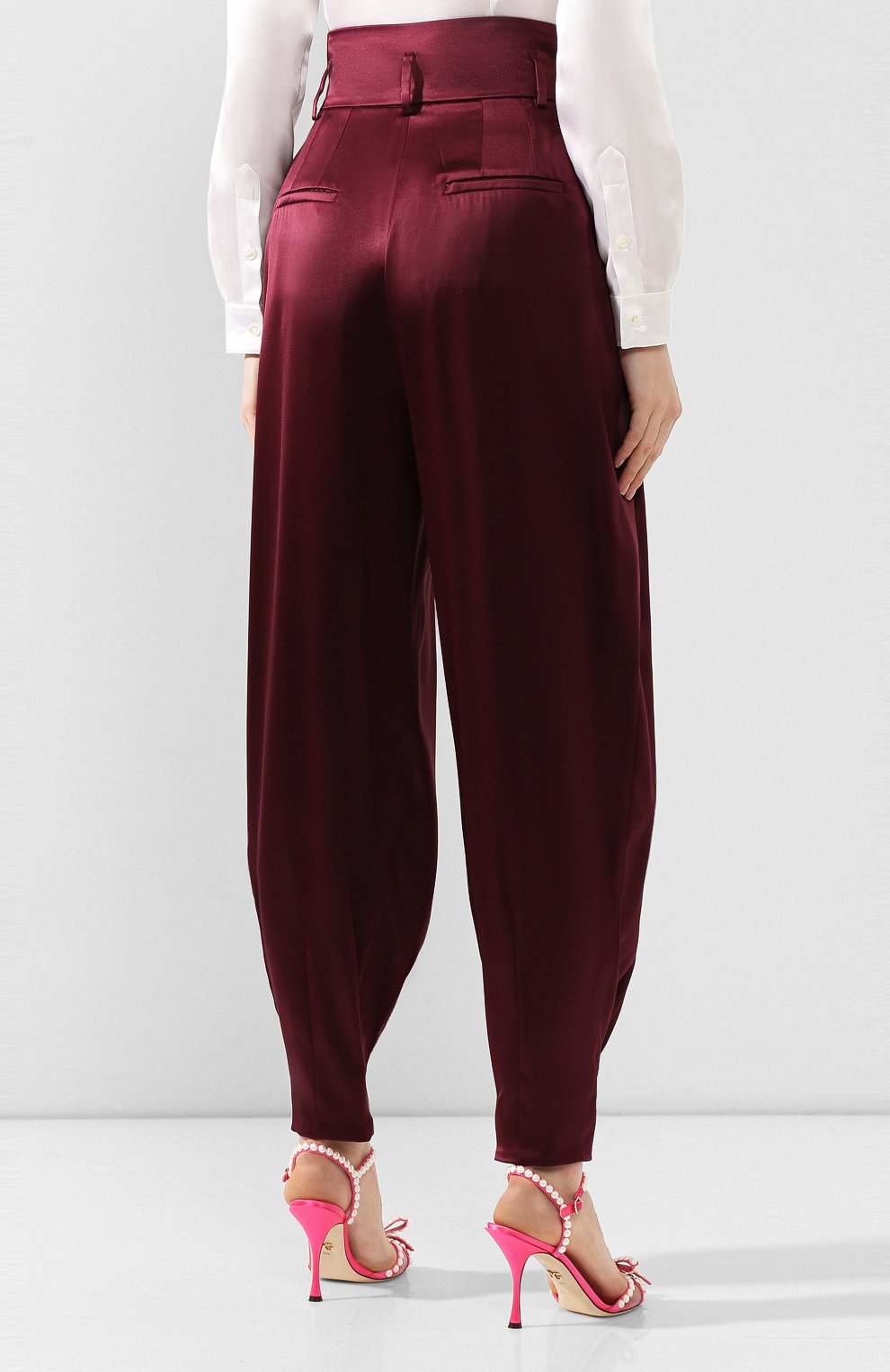 Шелковые брюки DOLCE & GABBANA бордового цвета по цене 125500 руб., арт. FTBNYT/FUAEB, фото 4 Шелковые брюки DOLCE & GABBANA, арт. FTBNYT/FUAEB, фото 4