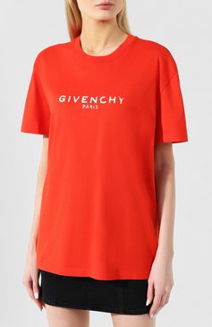 Женская хлопковая футболка GIVENCHY красного цвета, арт. BW70603Z0Y | Фото 3 (Длина (для топов): Стандартные; Материал внешний: Хлопок; Рукава: Короткие; Принт: С принтом; Женское Кросс-КТ: Футболка-одежда; Статус проверки: Проверена категория; Материал внутренний: Не назначено; Материал сплава: Проставлено; Драгоценные камни: Проставлено)