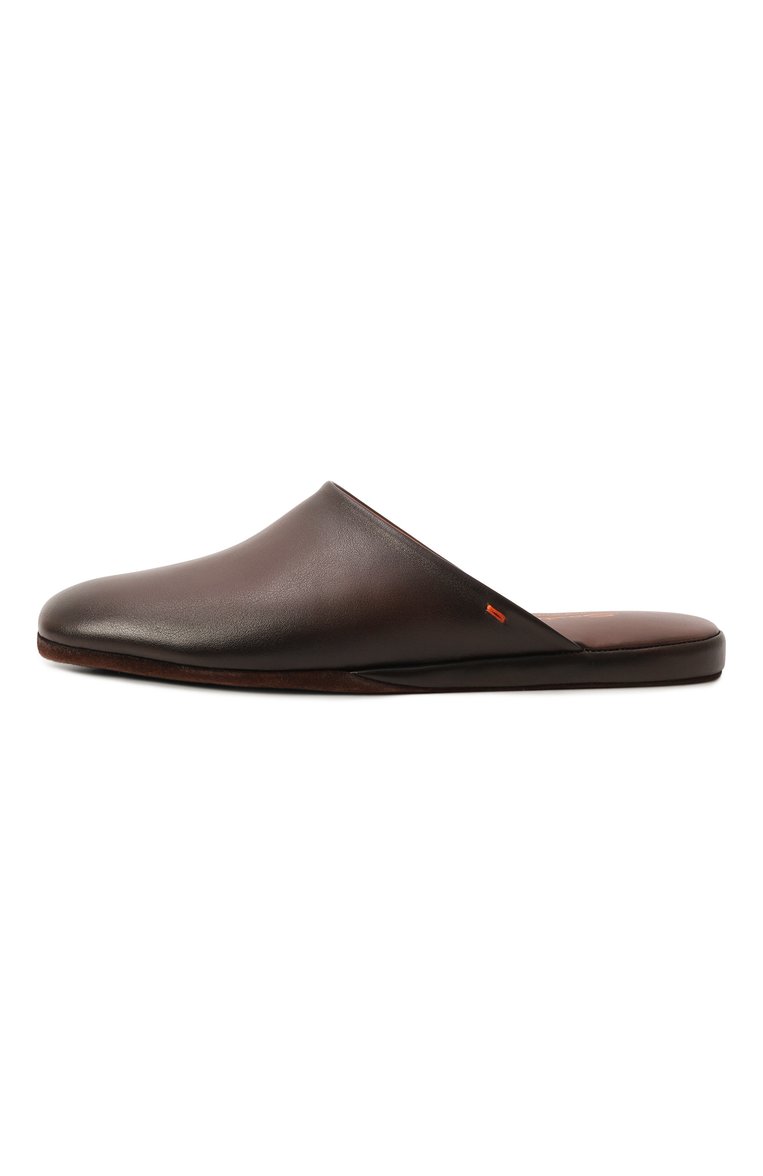Мужские кожаные домашние туфли SANTONI темно-коричневого цвета, арт. PMXGA1644XXX1CLB | Фото 4 (Нос: Не проставлено; Материал внешний: Натуральная кожа; Материал внутренний: Натуральная кожа; Мужское Кросс-КТ: тапочки-обувь; Автоматизация состава: Проставлено)