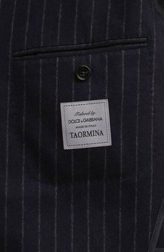 Мужской пиджак из шерсти и кашемира DOLCE & GABBANA темно-синего цвета, арт. G2NW0T/FRCB7 | Фото 8 (Материал сплава: Проставлено; Драгоценные камни: Проставлено; Материал внешний: Шерсть; Длина (для топов): Стандартные; Рукава: Длинные; 1-2-бортные: Однобортные; Пиджаки М: Приталенный; Случай: Формальный; Стили: Классический)