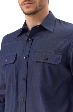 Мужская хлопковая рубашка ZEGNA темно-синего цвета, арт. STT3/UEX23A8 | Фото 5 (Материал внешний: Хлопок; Длина (для топов): Стандартные; Рукава: Длинные; Манжеты: На кнопках; Случай: Повседневный; Принт: Однотонные; Стили: Кэжуэл; Воротник: Кент)