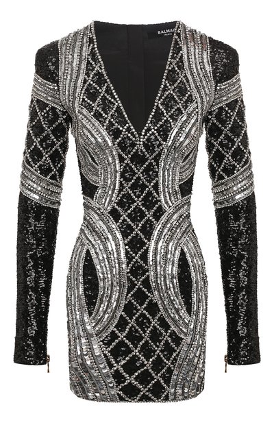 Женское платье с отделкой стразами и пайетками BALMAIN, арт. AF0R8550PB82