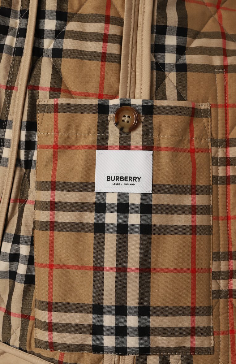 Женская куртка BURBERRY бежевого цвета, арт. 8049868 | Фото 7 (Рукава: Длинные; Длина (верхняя одежда): Короткие; Материал сплава: Проставлено; Материал подклада: Хлопок; Драгоценные камни: Проставлено; Кросс-КТ: Куртка, Легкие; Стили: Кэжуэл)