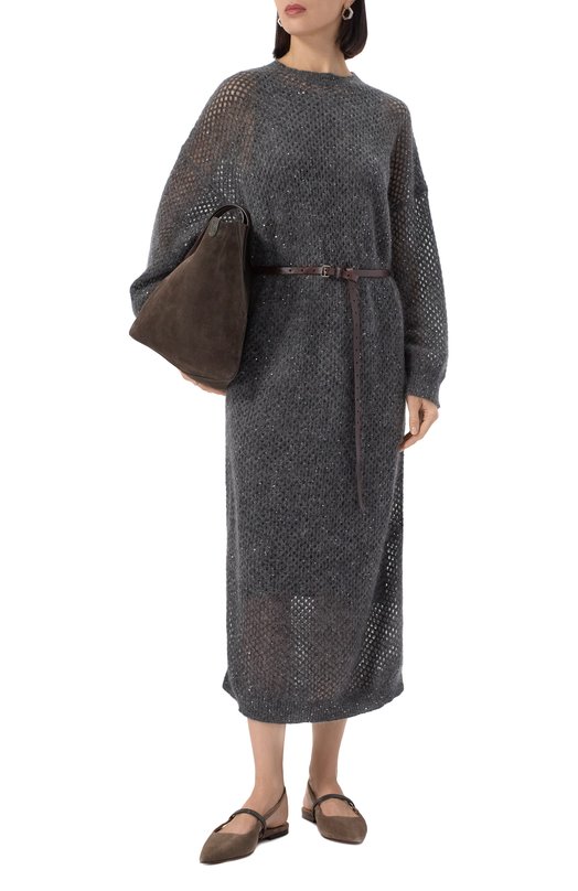 Платье из шерсти и хлопка Brunello Cucinelli MPS732A90P Серый  MPS732A90P Фото 2