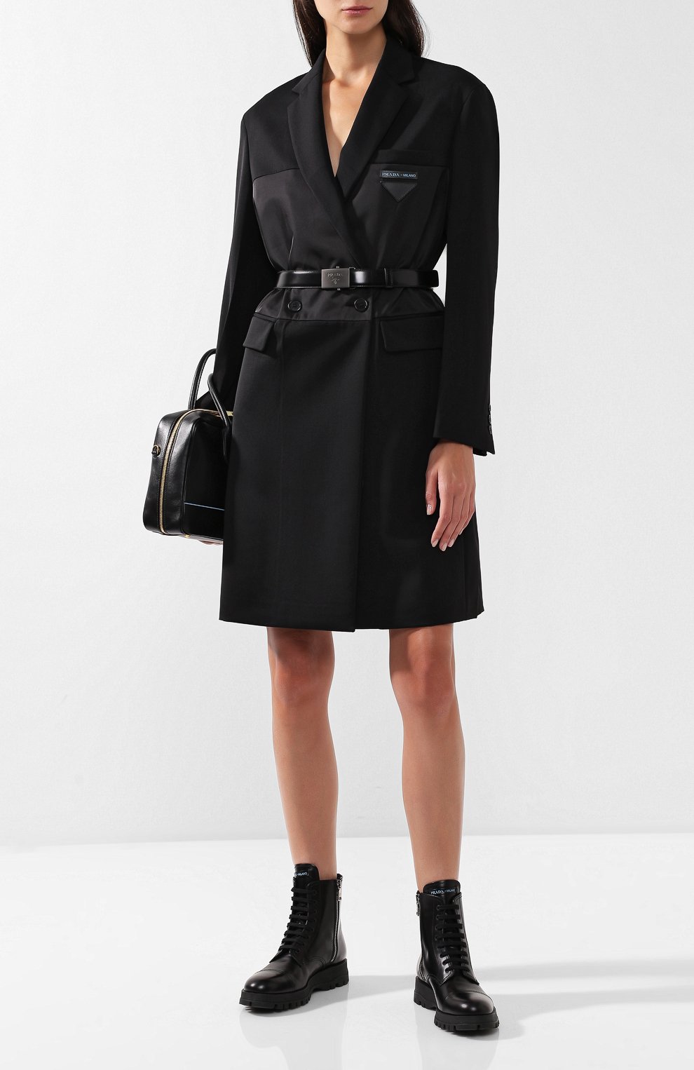 Двубортное пальто с поясом и капюшоном PRADA, арт. P682HK-1RVZ-F0806, фото 2