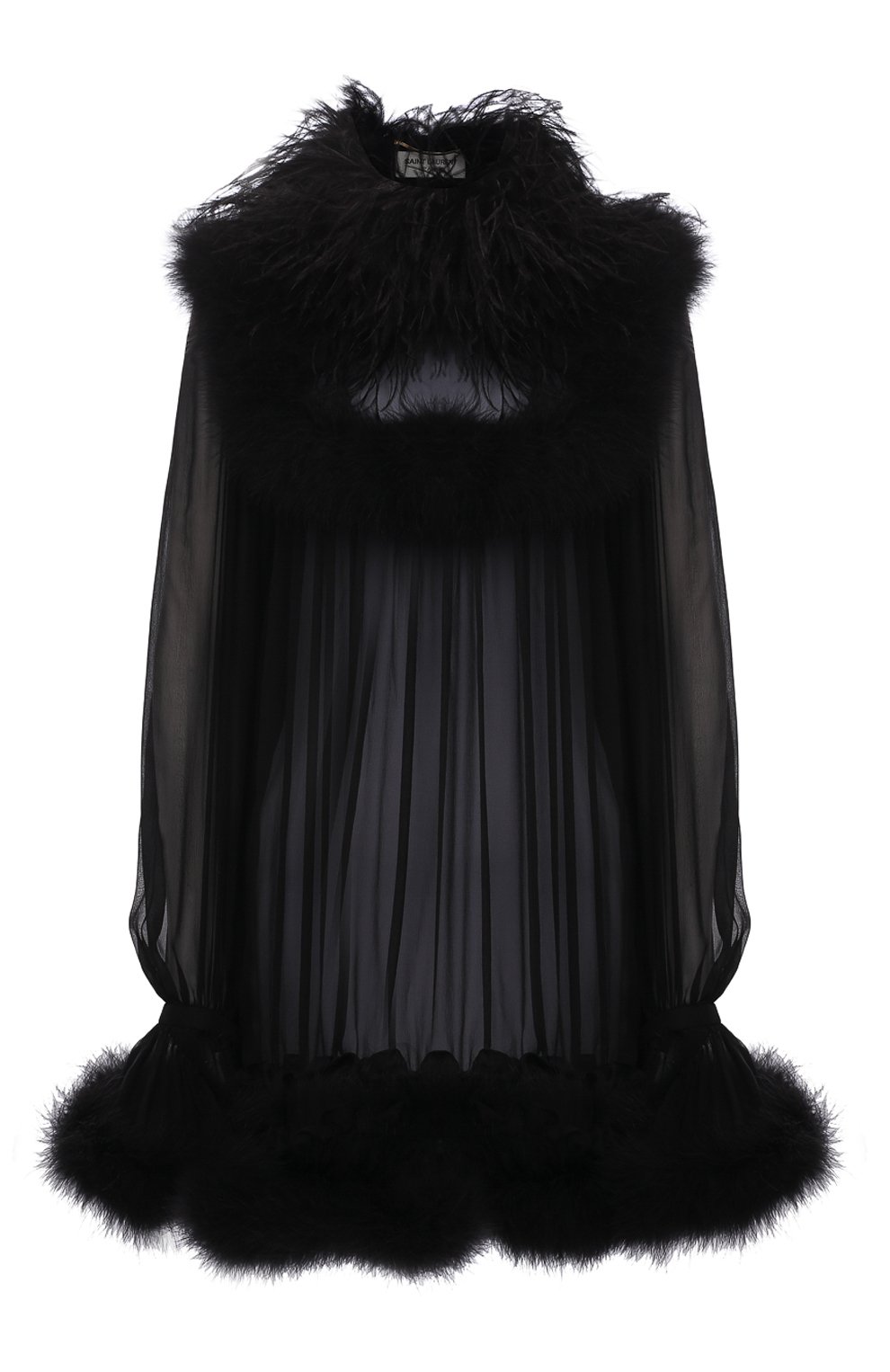 Шелковое платье с отделкой перьями SAINT LAURENT, арт. 655337/Y115W, фото 1