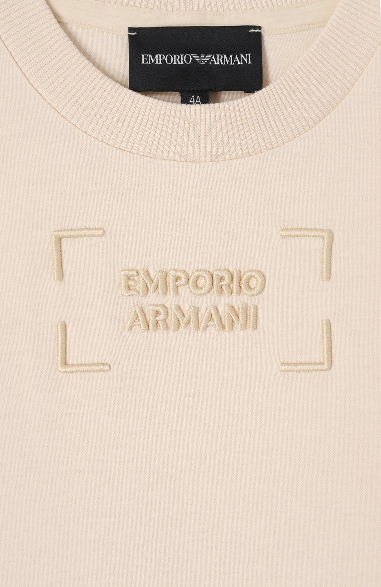 Детского комплект из футболки и шорт EMPORIO ARMANI бежевого цвета, арт. EB000169/AF13218 | Фото 4 (Рукава: Короткие; Мальчики Кросс-КТ: Костюмы-спорт; Материал внешний: Синтетический материал; Автоматизация ТО: Проставлено; Автоматизация состава: Проставлено; Ростовка одежда: 6 лет | 116 см, 13 - 15 лет | 158 см, 10 - 11 лет | 140 - 146см, 16 лет | 164 см, 5 лет | 110 см, 7 лет | 122 см, 8 лет | 128 см, 4 года | 104 см)
