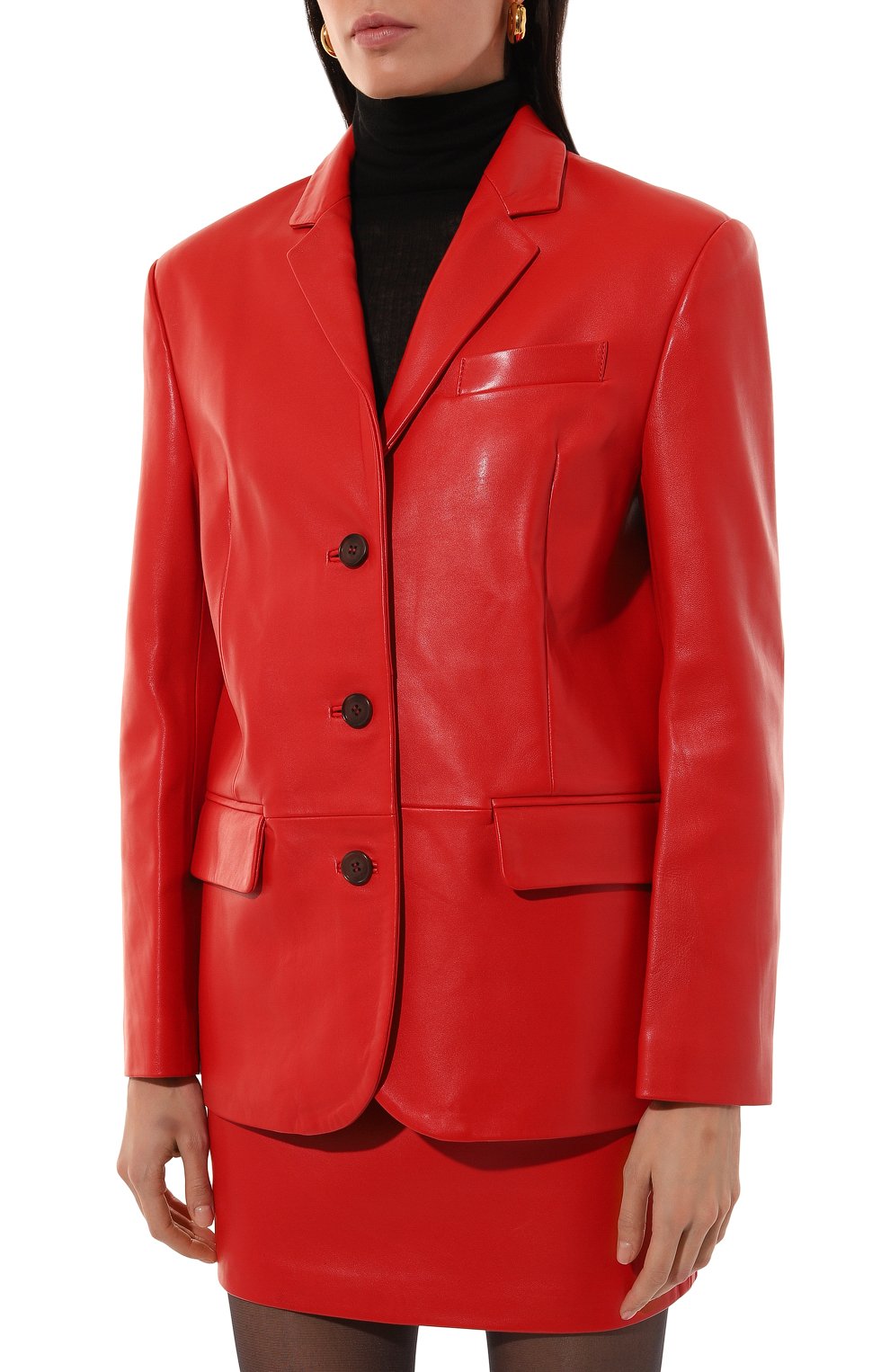 Кожаный жакет LESYANEBO красного цвета по цене 138000 руб., арт. LN09H-0201_OZ, фото 3 Кожаный жакет LESYANEBO, арт. LN09H-0201_OZ, фото 3