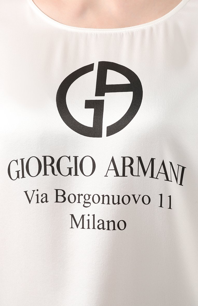 Женская шелковая футболка GIORGIO ARMANI белого цвета, арт. 0SHCCZ20/TZ500 | Фото 5 (Рукава: Короткие; Длина (для топов): Стандартные; Материал внешний: Шелк; Женское Кросс-КТ: Футболка-одежда; Стили: Кэжуэл; Принт: С принтом; Региональные ограничения белый список (Axapta Mercury): RU; Материал сплава: Проставлено; Драгоценные камни: Проставлено)