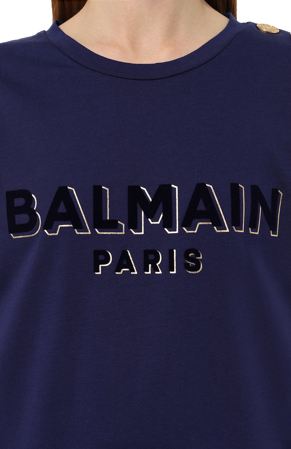 Хлопковая футболка BALMAIN синего цвета по цене 62250 руб., арт. AF1EF005/BC07, фото 5 Хлопковая футболка BALMAIN, арт. AF1EF005/BC07, фото 5