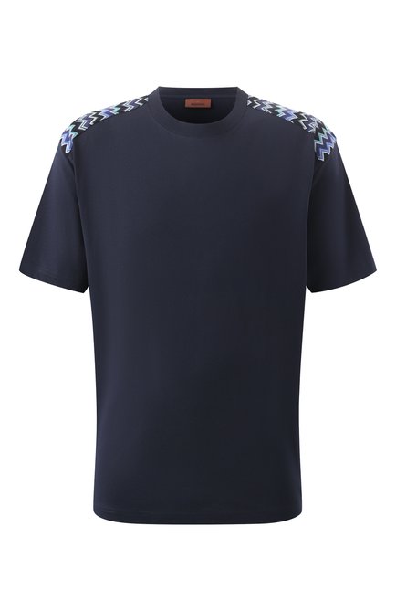 Мужская хлопковая футболка MISSONI темно-синего цвета, арт. US25SL0B/BJ00M6 | Фото 1 (Рукава: Короткие; Драгоценные камни: Проставлено; Длина (для топов): Стандартные; Материал сплава: Проставлено; Материал внешний: Хлопок)