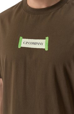 Мужская хлопковая футболка C.P. COMPANY хаки цвета, арт. 18CMTS148A006586W | Фото 5 (Длина (для топов): Стандартные; Рукава: Короткие; Материал внешний: Хлопок; Драгоценные камни: Проставлено; Материал сплава: Проставлено; Принт: С принтом; Стили: Спорт-шик; Мужское Кросс-КТ: Футболка-одежда; Кросс-КТ: Джерси)