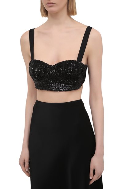 Топ с пайетками IN THE MOOD FOR LOVE черного цвета по цене 44350 руб., арт. UNA BUSTIER T0P, фото 3 Топ с пайетками IN THE MOOD FOR LOVE, арт. UNA BUSTIER T0P, фото 3