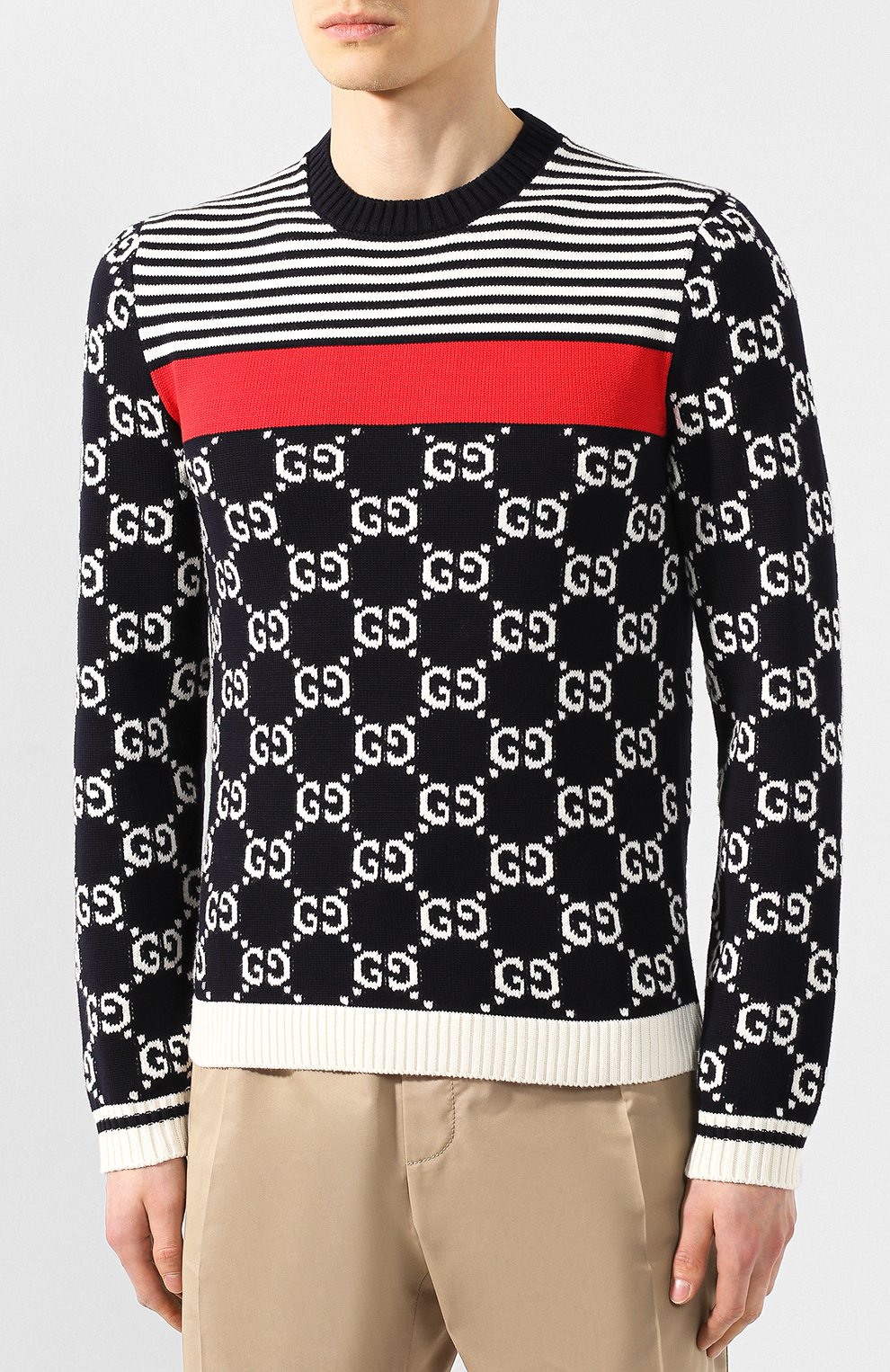 Хлопковый джемпер GUCCI темно-синего цвета по цене 133920 руб., арт. 496458/X9I07, фото 3 Хлопковый джемпер GUCCI, арт. 496458/X9I07, фото 3