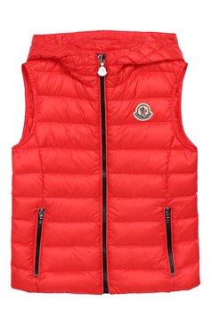 Детский пуховый жилет с капюшоном MONCLER ENFANT красного цвета, арт. E1-954-48350-99-C0000/8-10A | Фото 1 (Статус проверки: Проверено, Проверена категория; Материал подклада: Синтетический материал; Материал внешний: Синтетический материал; Девочки Кросс-КТ: Верхняя одежда; Материал утеплителя: Пух и перо; Материал сплава: Проставлено, Проверено; Драгоценные камни: Проставлено; Рукава: Без рукавов; Кросс-КТ: Демисезон)