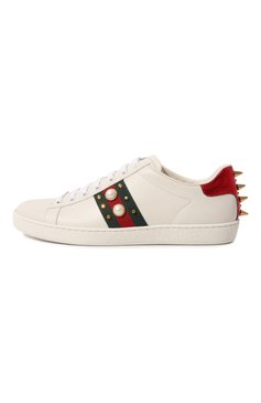 Женские кожаные кеды ace GUCCI белого цвета, арт. 431887 A38G0 | Фото 4 (Подошва: Платформа; Региональные ограничения белый с�писок (Axapta Mercury): Не проставлено; Материал внутренний: Натуральная кожа; Материал сплава: Проставлено; Материал утеплителя: Без утеплителя; Драгоценные камни: Проставлено; Стили: Кэжуэл)