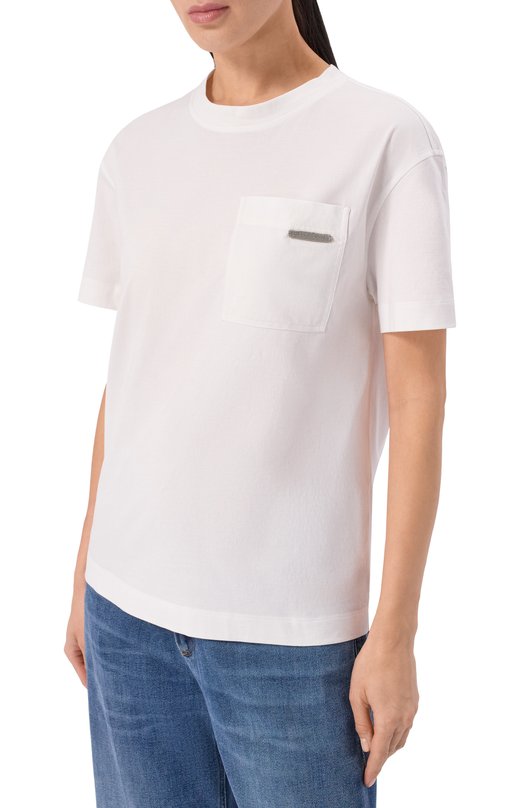 Хлопковая футболка Brunello Cucinelli M0T81EC710 Белый  M0T81EC710 Фото 3