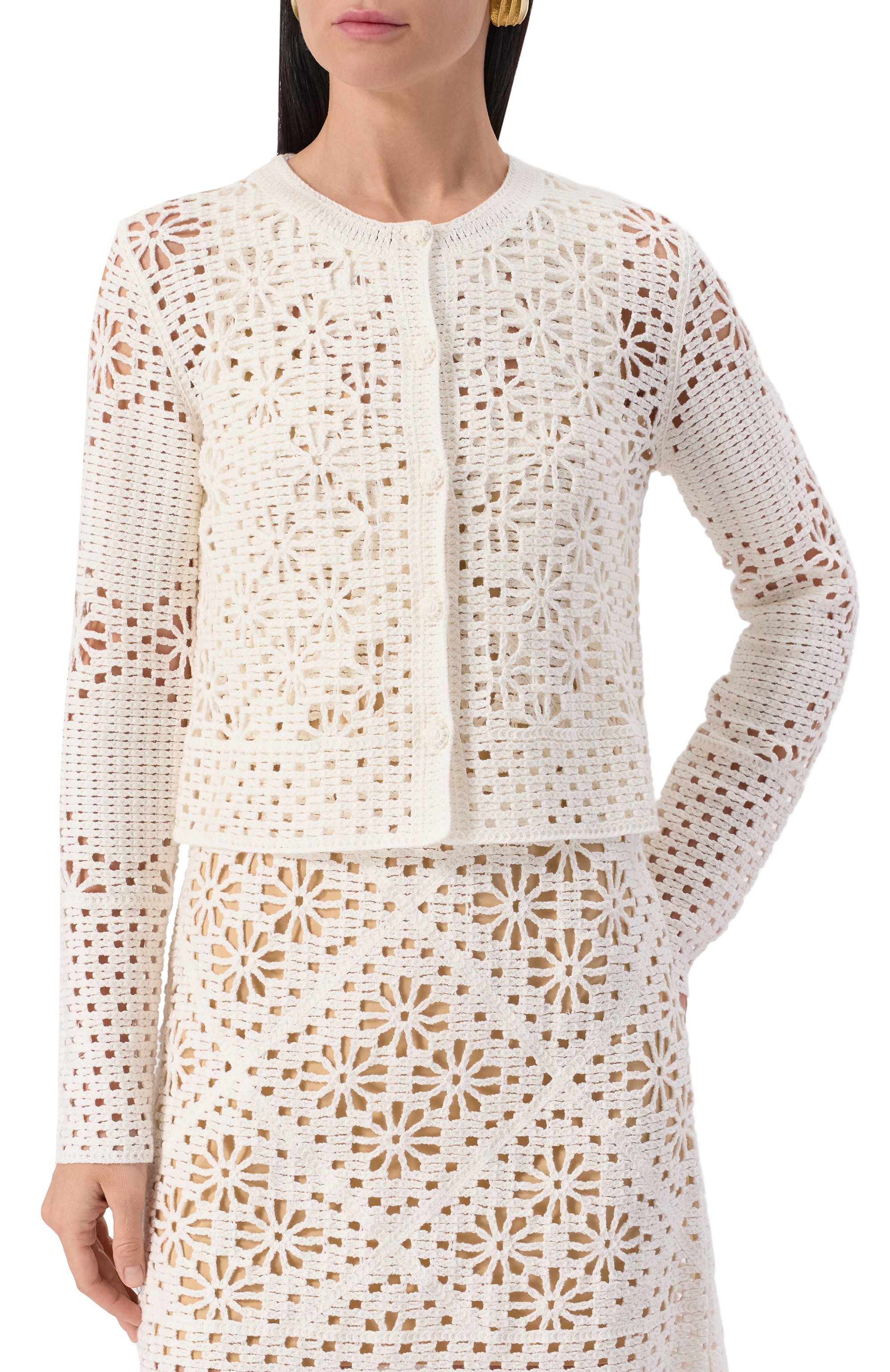 Хлопковый кардиган TWINSET молочного цвета по цене 39350 руб., арт. 251TT3200, фото 3 Хлопковый кардиган TWINSET, арт. 251TT3200, фото 3