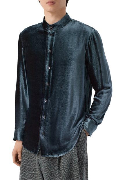 Рубашка из вискозы и шелка GIORGIO ARMANI темно-синего цвета по цене 184500 руб., арт. GM004496/TE23533, фото 3 Рубашка из вискозы и шелка GIORGIO ARMANI, арт. GM004496/TE23533, фото 3